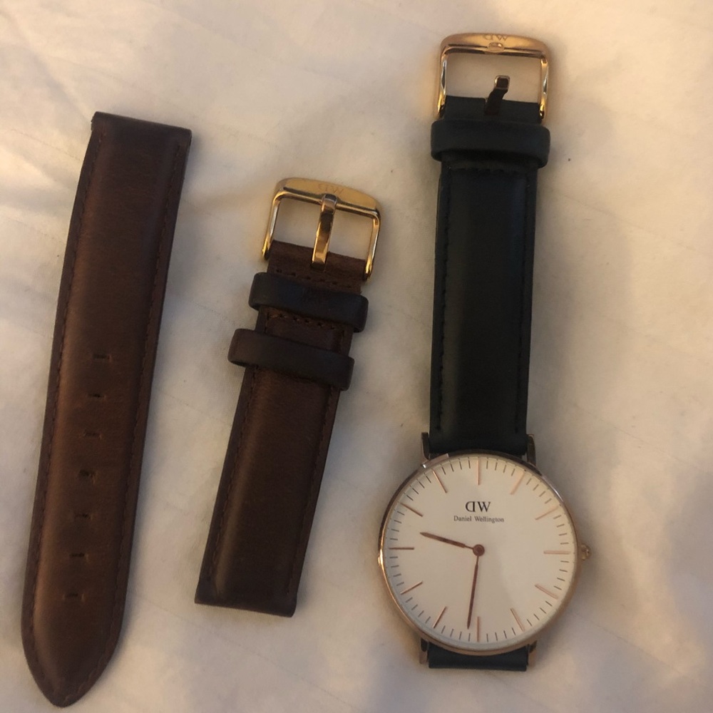 Daniel Wellington watch with brown and black strap